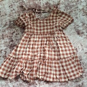 Cheeky Plum Brown and Cream Checkered Kids Dress